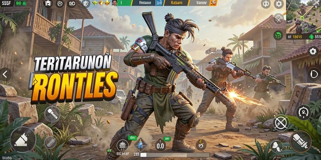 Tangkapan layar menunjukkan pertempuran seru dalam 555F Battle Royale.
