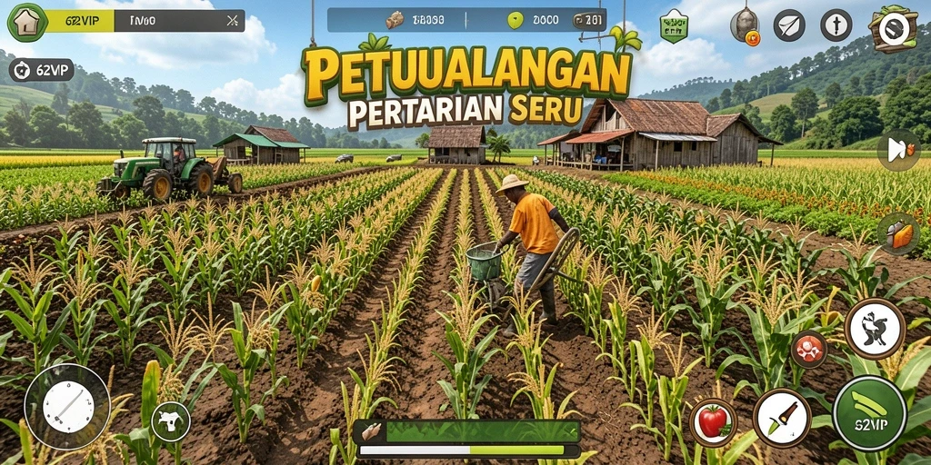 Tampilan gameplay 62VIP dengan aktivitas bertani yang menarik.