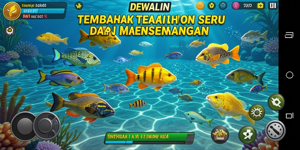 Tampilan gameplay seru DEWALIN dengan ikan berwarna-warni di layar.