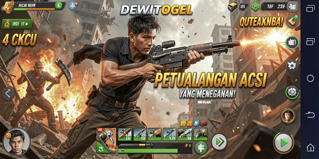 Screenshot utama DEWITOGEL menampilkan aksi seru dalam pertarungan melawan musuh.