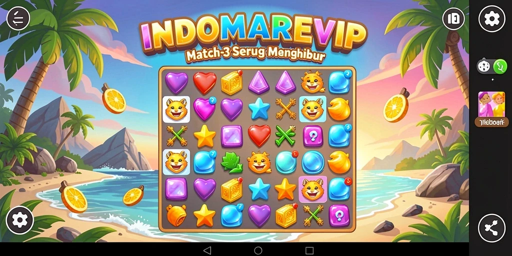 Tampilan gameplay seru dari INDOMAREVIP dengan elemen Match-3 yang menantang.
