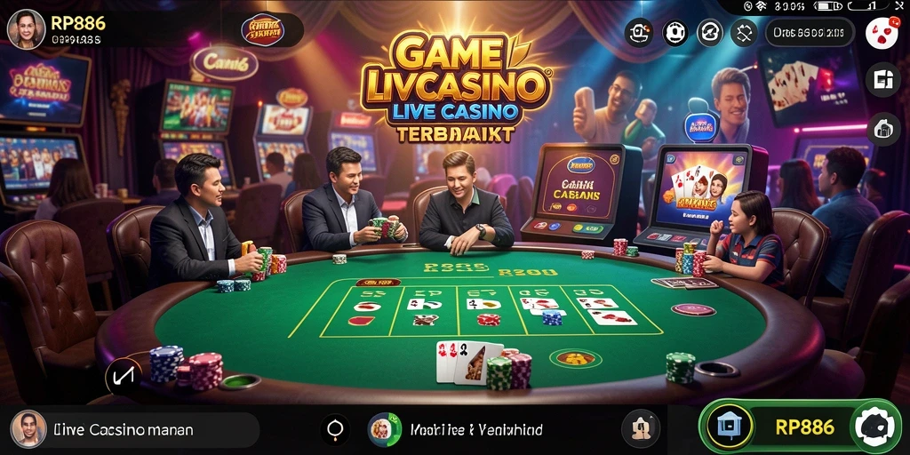 Screenshot gameplay RP886 dengan dealer profesional dalam suasana Live Casino.