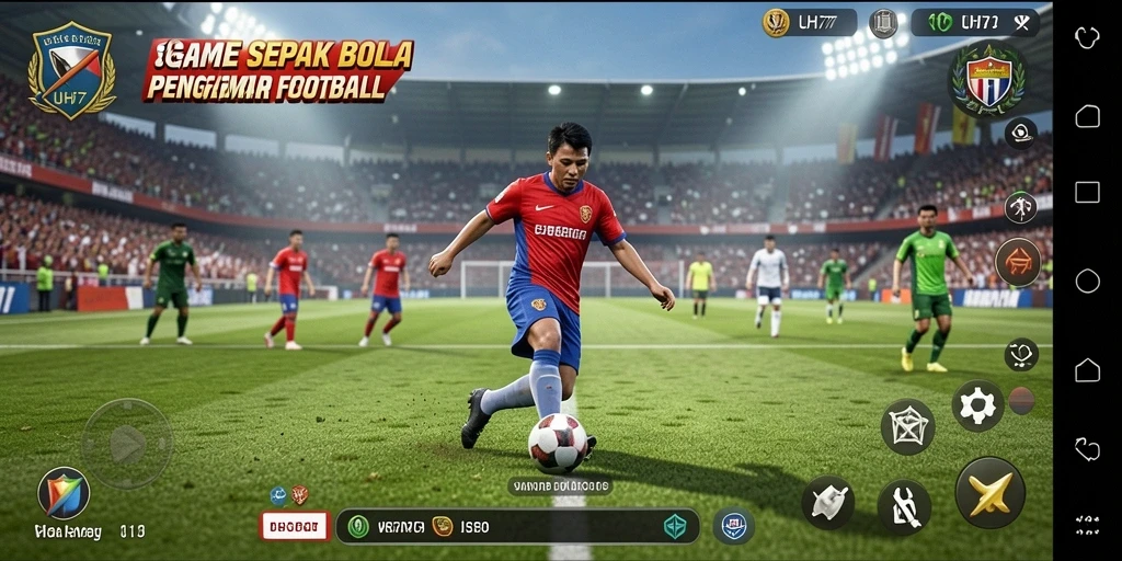 Gameplay UH77 yang menampilkan aksi sepak bola seru.